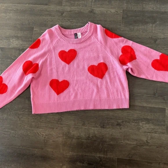 H&M Pink Sweater with Red Hearts - Picture 3 of 3